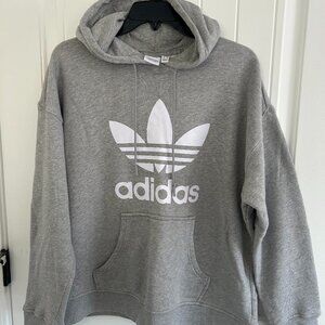 Adidas Hoodie Sweatshirt Women’s Medium Gray Logo Pullover Active